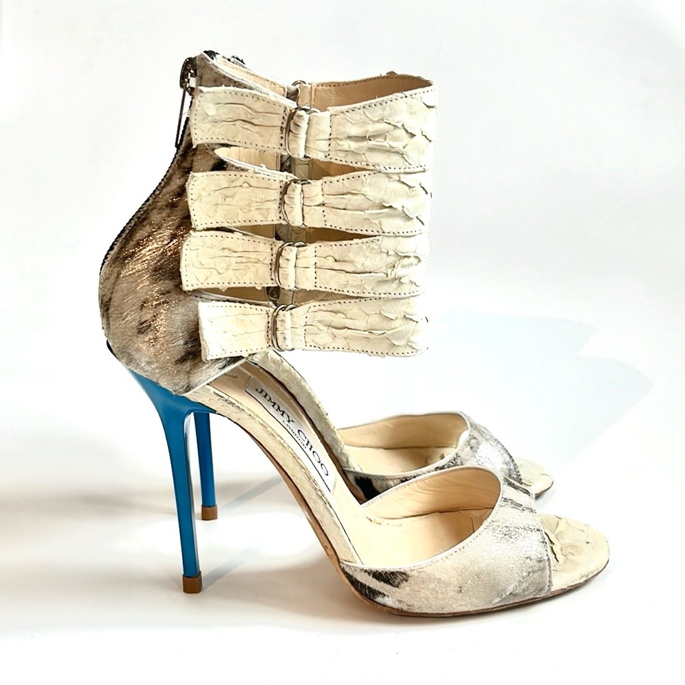Jimmy Choo Opera Matt Python Pony White and Zebra Sandals
